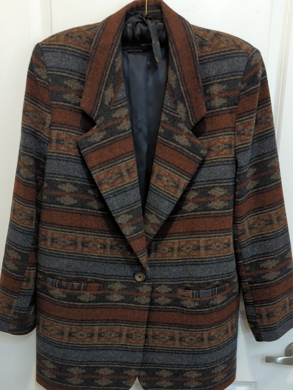 Vintage Braetan Southwestern Wool Blazer Aztec Blanket Coat Brown Gray L - Picture 2 of 10